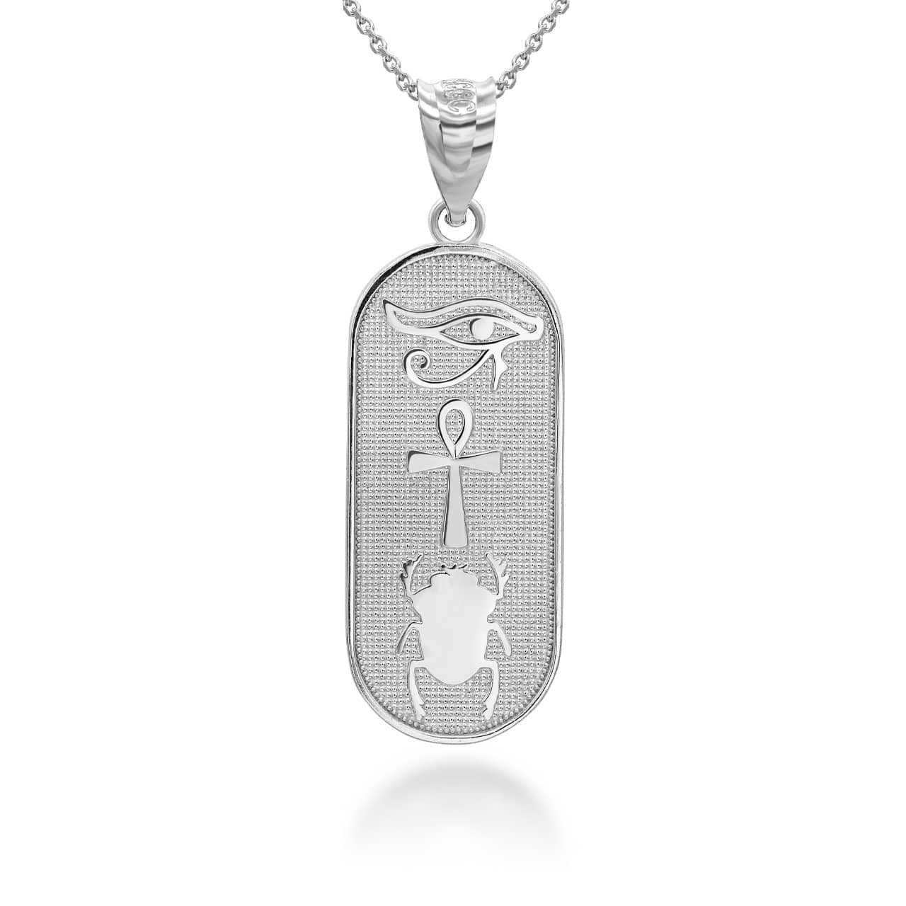 Sterling Silver Egyptian Symbols Eye of Horus, Ankh and Scarab Beetle Amulet Pendant Necklace Karma Blingz