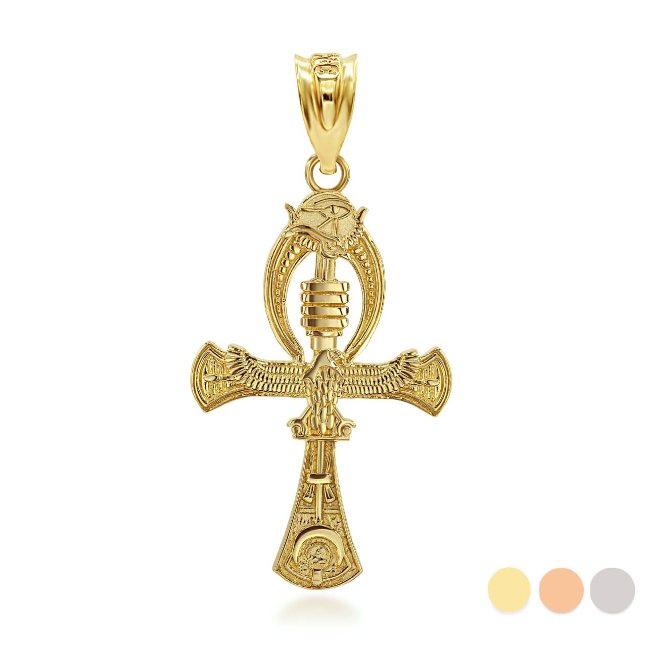 Egyptian Ankh Cross with Hieroglyphs Pendant in Gold - Helloice Jewelry