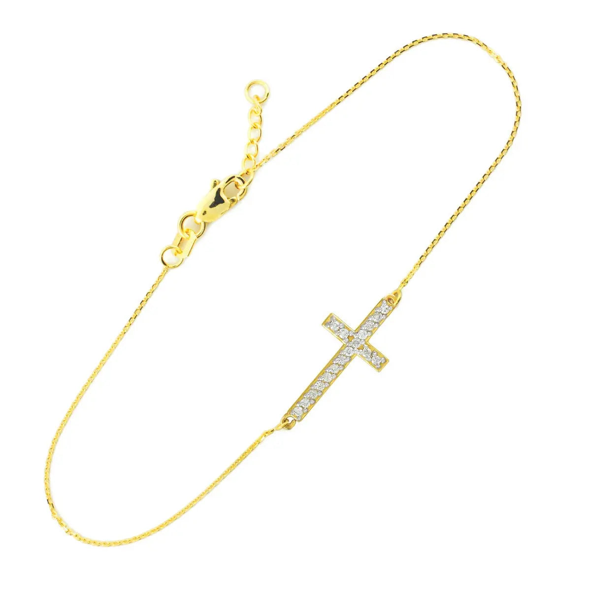 14K Gold Diamond Studded Cross Bracelet (yellow, white, rose gold) Karma Blingz