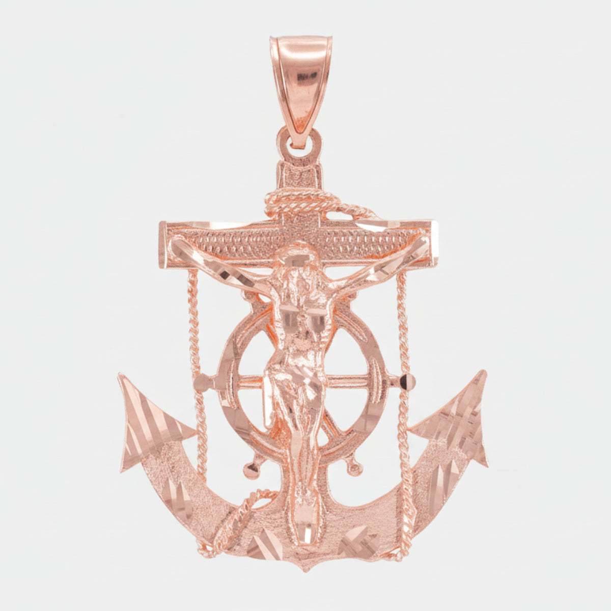 Rose Gold Mariner Anchor Mens Large Crucifix Cross Pendant (yellow, white, rose gold, 10k, 14k) Karma Blingz