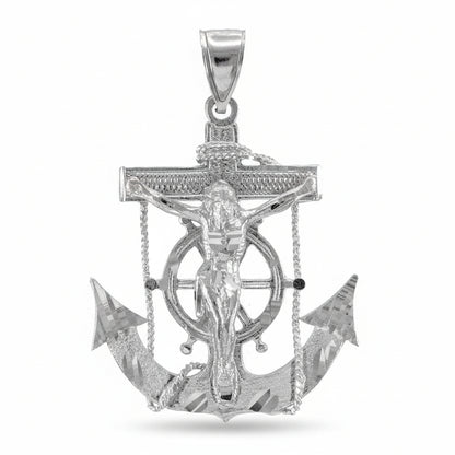 925 Sterling Silver Mariner Crucifix Anchor Mens Cross Pendant (L) Karma Blingz