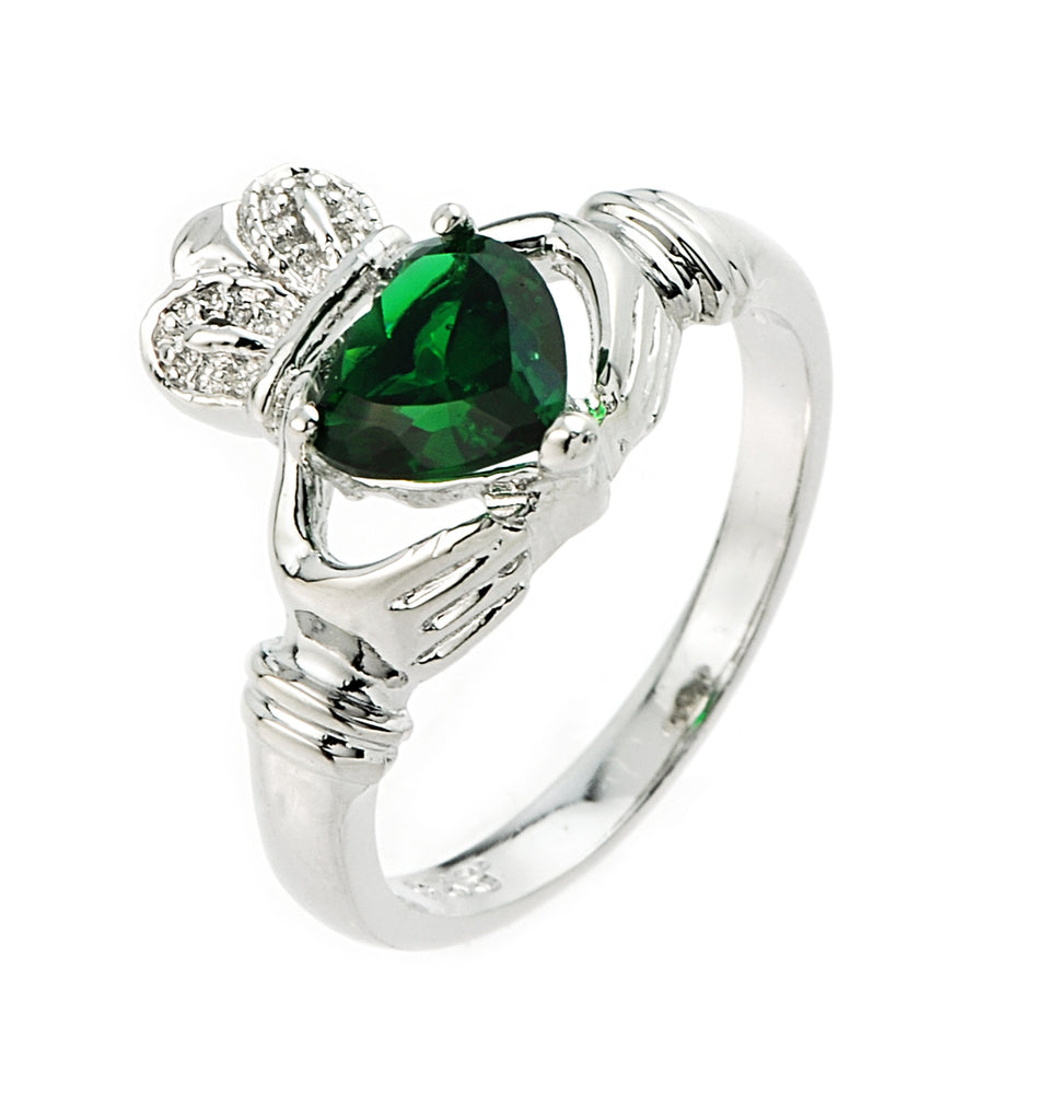 Sterling Silver Emerald Green CZ Claddagh Ring Karma Blingz