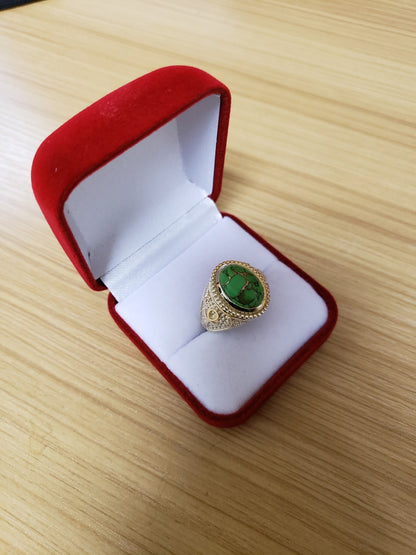 Gold Egyptian Ankh Cross Green Copper Turquoise Ring Karma Blingz