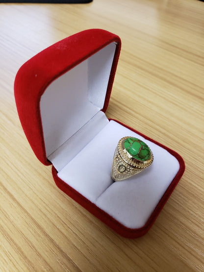 Gold Egyptian Ankh Cross Green Copper Turquoise Ring Karma Blingz