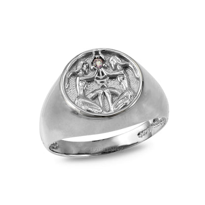 White Gold Genuine Birthstone Zodiac Ring Karma Blingz