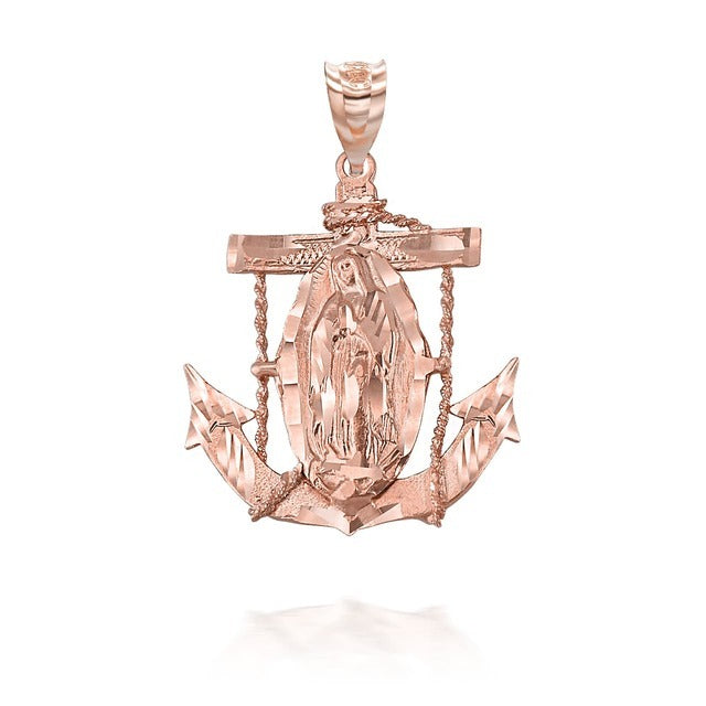 Gold Our Lady Of Guadalupe Mariner Anchor Pendant (yellow, white, rose gold, 10k, 14k) Karma Blingz