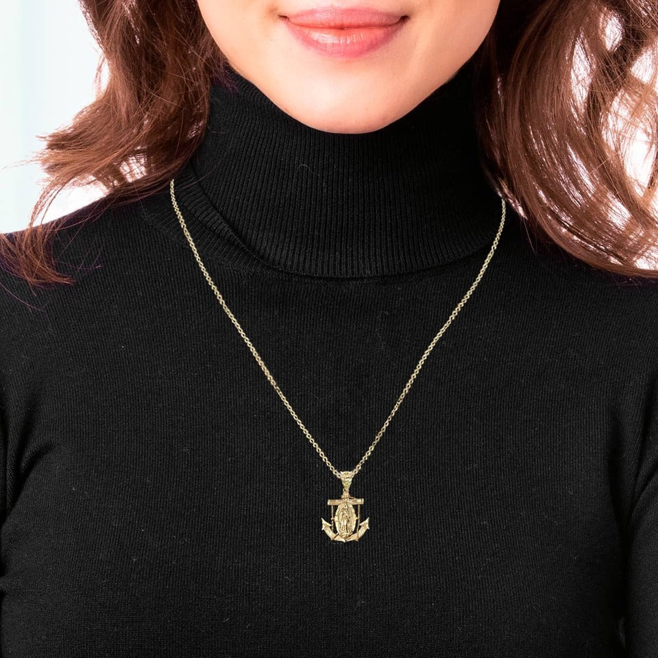Gold Our Lady Of Guadalupe Mariner Anchor Pendant (yellow, white, rose gold, 10k, 14k) Karma Blingz