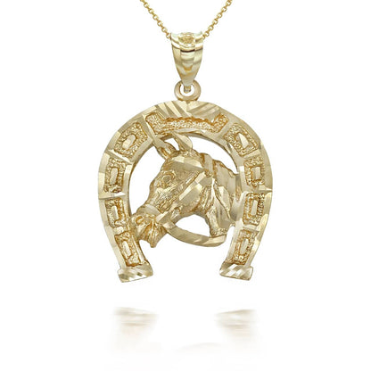 Gold Large Horseshoe Lucky Horse Head DC Pendant Necklace Karma Blingz