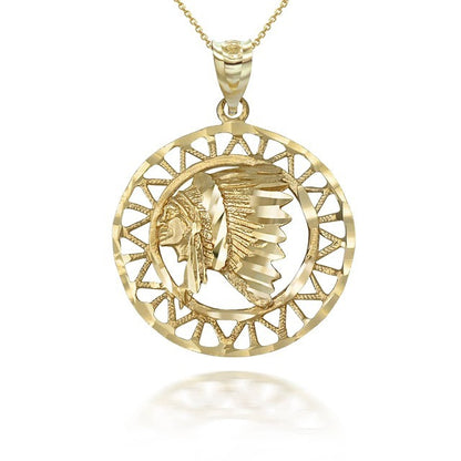 Gold Apache Indian Chief DC Talisman Pendant Necklace Karma Blingz