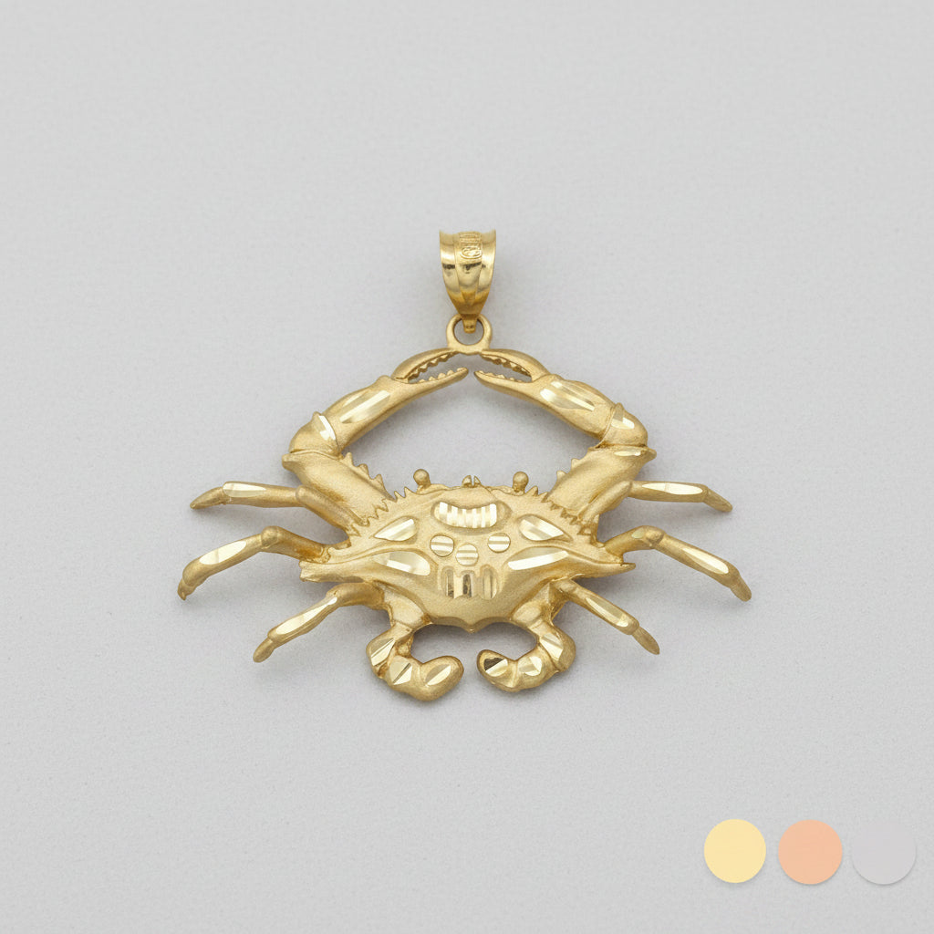 Gold Large Crab Pendant Necklace (10K, 14K, yellow