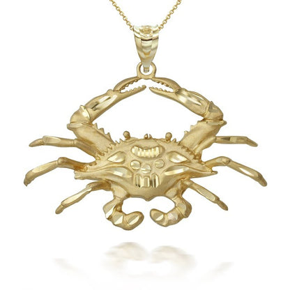 Gold Large Crab Pendant Necklace (10K, 14K, yellow, white, rose gold) Karma Blingz