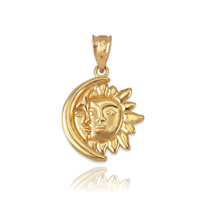 Gold Moon and Sun Face Celestial Pendant Necklace (yellow, white, rose gold, 10k, 14k) Karma Blingz