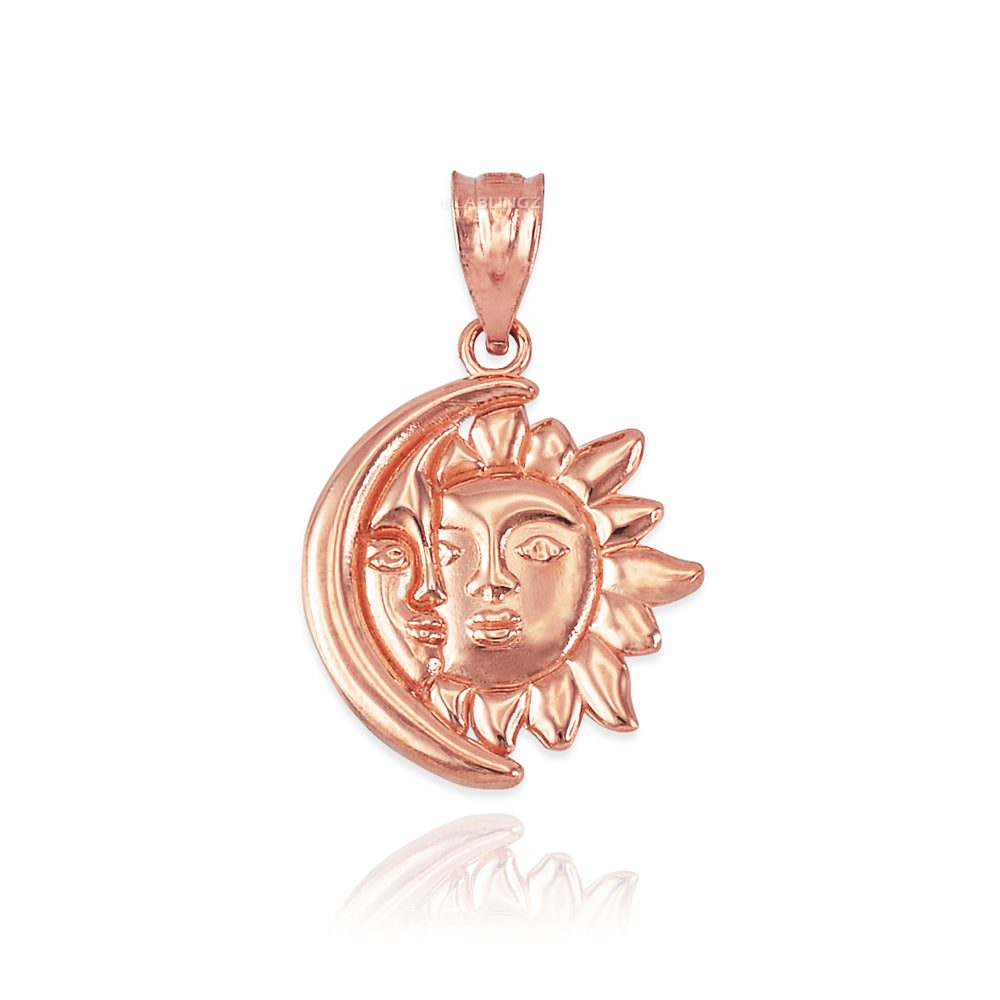Gold Moon and Sun Face Celestial Pendant Necklace (yellow, white, rose gold, 10k, 14k) Karma Blingz