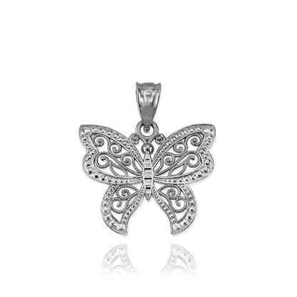 Gold Filigree Butterfly Charm Necklace (10K, 14K, yellow, white, rose gold) Karma Blingz