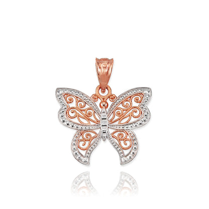 Gold Filigree Butterfly Charm Necklace (10K, 14K, yellow, white, rose gold) Karma Blingz