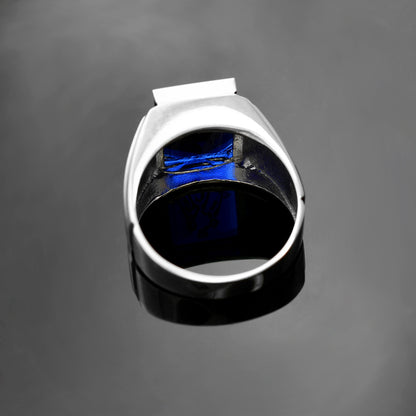 Sterling Silver Freemason Mens Blue CZ Square & Compass Masonic Ring Karma Blingz