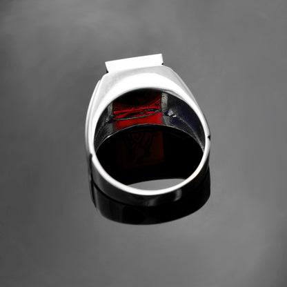 Sterling Silver Freemason Mens Red CZ Square & Compass Masonic Ring Karma Blingz
