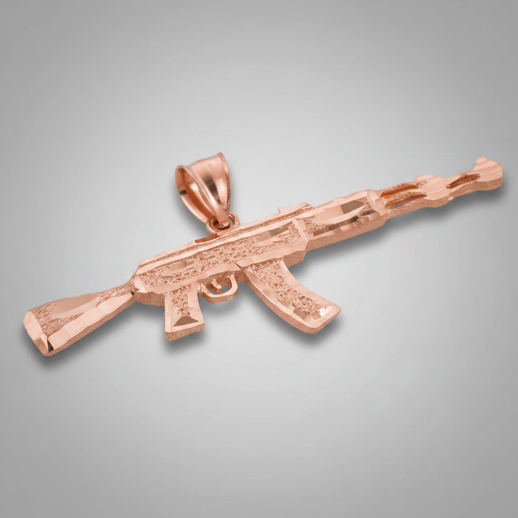 Solid rose Gold AK-47 Rifle Gun DC Pendant (yellow, white, rose gold, 10k, 14k) Karma Blingz