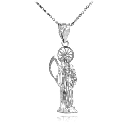 Gold Santa Muerte Charm Necklace (10k, 14k, yellow, white, rose gold) Karma Blingz