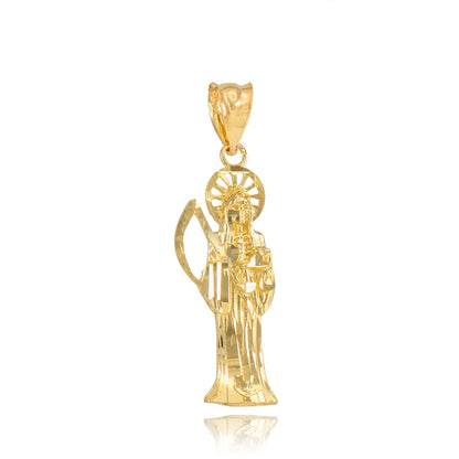 Gold Santa Muerte Charm Necklace (10k, 14k, yellow, white, rose gold) Karma Blingz