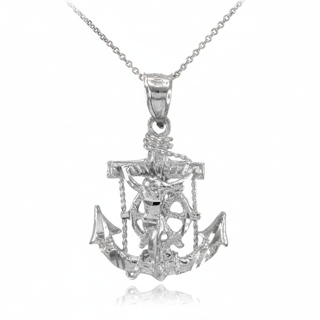 Sterling Silver Mariner Crucifix Anchor Cross Pendant Necklace Karma Blingz
