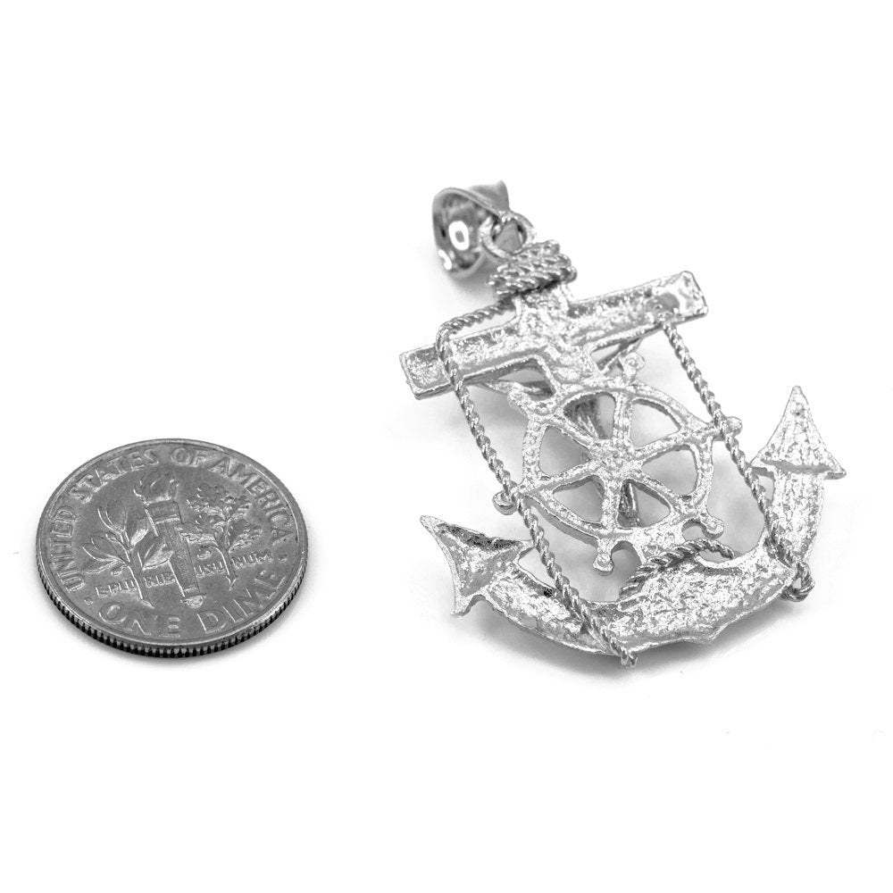 925 Sterling Silver Mariner Crucifix Anchor Mens Cross Pendant (Medium) Karma Blingz