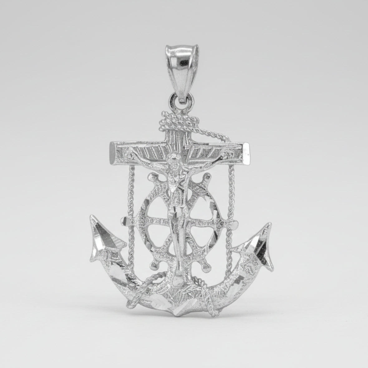 925 Sterling Silver Mariner Crucifix Anchor Mens Cross Pendant (Medium) Karma Blingz