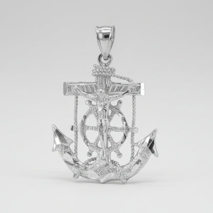 925 Sterling Silver Mariner Crucifix Anchor Mens Cross Pendant (Medium) Karma Blingz