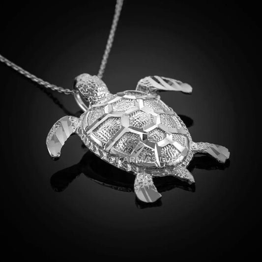 925 Sterling Silver Sea Turtle Pendant Necklace FDJ