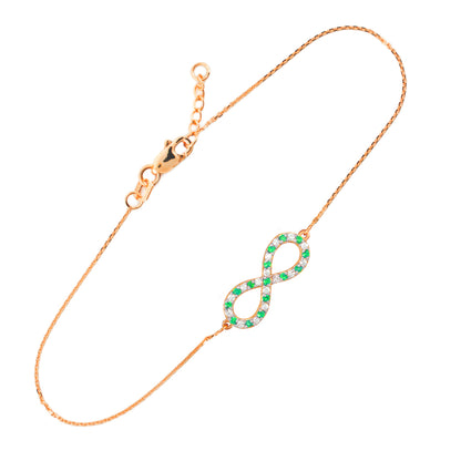 14K Gold Diamond and Emerald Infinity Bracelet (yellow, white, rose gold) Karma Blingz