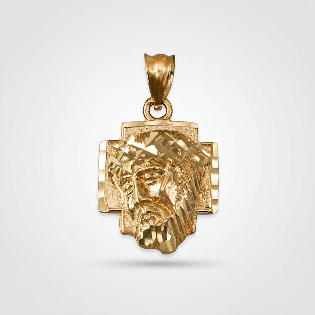 Gold Jesus Face Cross DC Charm Necklace (10K, 14K, yellow, white, rose gold) Karma Blingz