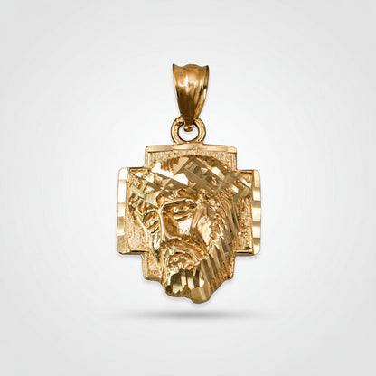 Gold Jesus Face Cross DC Charm Necklace (10K, 14K, yellow, white, rose gold) Karma Blingz