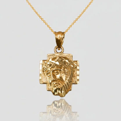 Gold Jesus Face Cross DC Charm Necklace (10K, 14K, yellow, white, rose gold) Karma Blingz