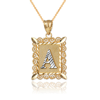 14K Yellow Gold Filigree Letter Initial Alphabet Pendant Necklace Karma Blingz
