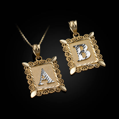 14K Yellow Gold Filigree Letter Initial Alphabet Pendant Necklace Karma Blingz