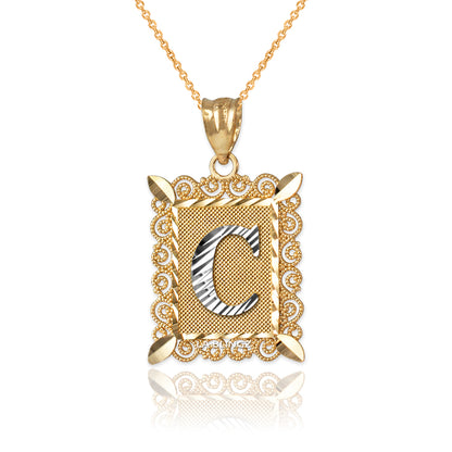 14K Yellow Gold Filigree Letter Initial Alphabet Pendant Necklace Karma Blingz