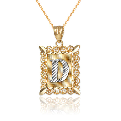 14K Yellow Gold Filigree Letter Initial Alphabet Pendant Necklace Karma Blingz