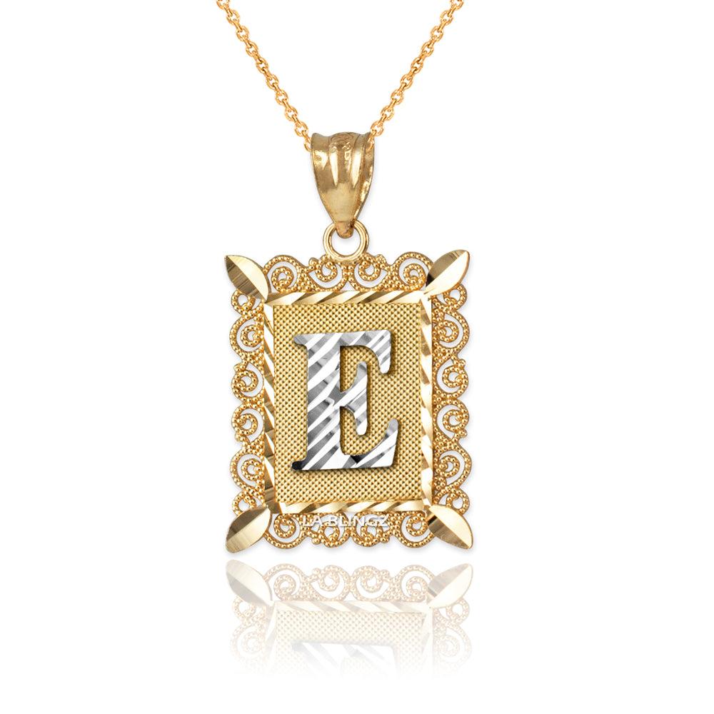 14K Yellow Gold Filigree Letter Initial Alphabet Pendant Necklace