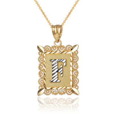 14K Yellow Gold Filigree Letter Initial Alphabet Pendant Necklace Karma Blingz