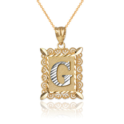 14K Yellow Gold Filigree Letter Initial Alphabet Pendant Necklace Karma Blingz