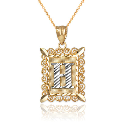 14K Yellow Gold Filigree Letter Initial Alphabet Pendant Necklace Karma Blingz