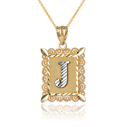 14K Yellow Gold Filigree Letter Initial Alphabet Pendant Necklace Karma Blingz