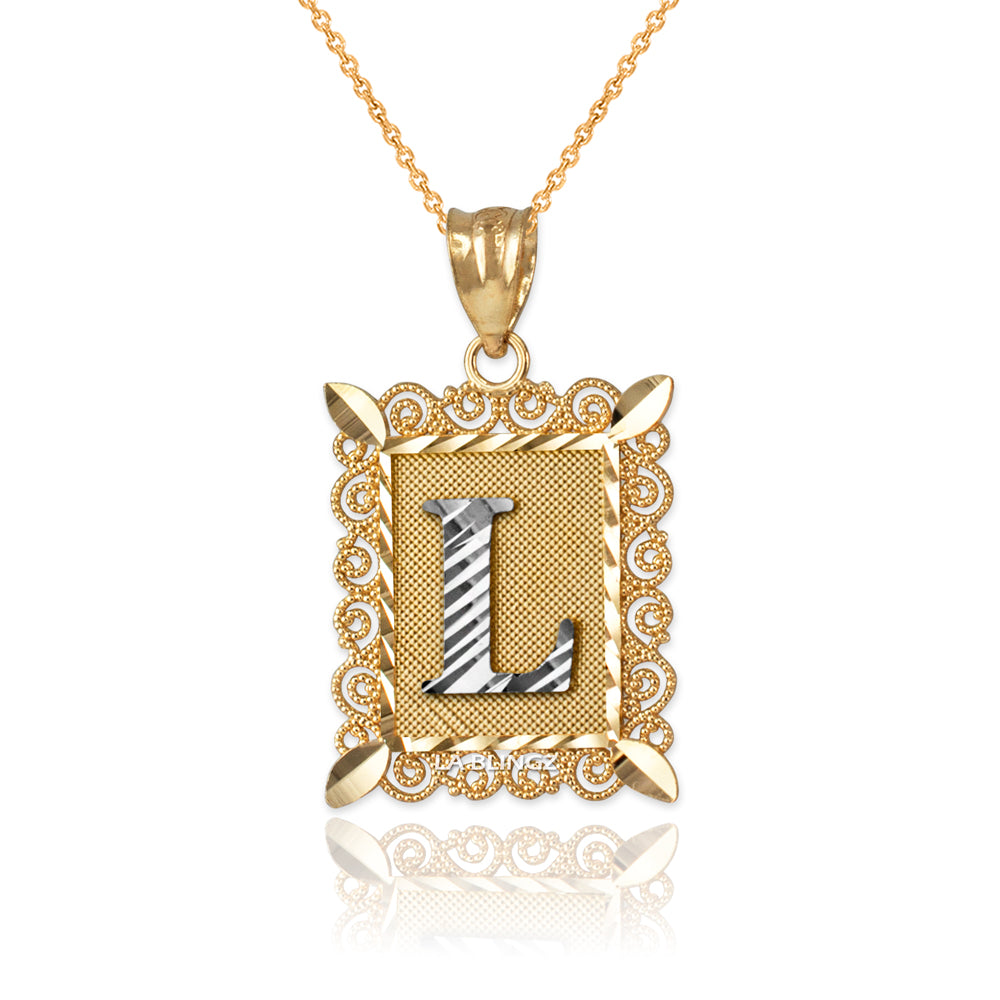 14K Yellow Gold Filigree Letter Initial Alphabet Pendant Necklace Karma Blingz