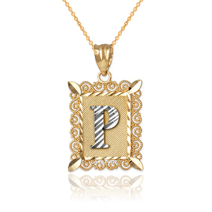 14K Yellow Gold Filigree Letter Initial Alphabet Pendant Necklace Karma Blingz