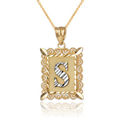 14K Yellow Gold Filigree Letter Initial Alphabet Pendant Necklace Karma Blingz