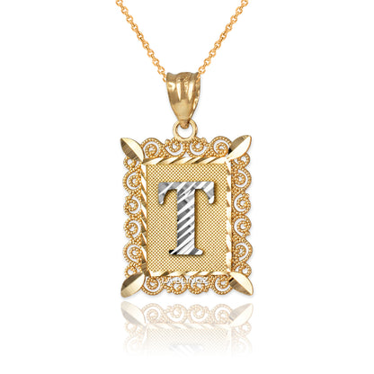 14K Yellow Gold Filigree Letter Initial Alphabet Pendant Necklace Karma Blingz
