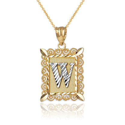 14K Yellow Gold Filigree Letter Initial Alphabet Pendant Necklace Karma Blingz