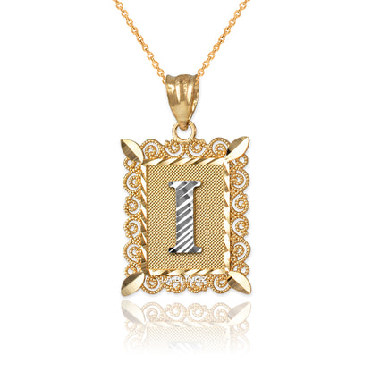 14K Yellow Gold Filigree Letter Initial Alphabet Pendant Necklace Karma Blingz