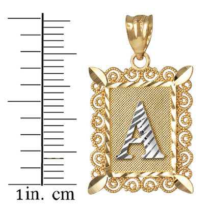 14K Yellow Gold Filigree Letter Initial Alphabet Pendant Necklace Karma Blingz