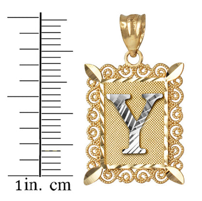 14K Yellow Gold Filigree Letter Initial Alphabet Pendant Necklace Karma Blingz